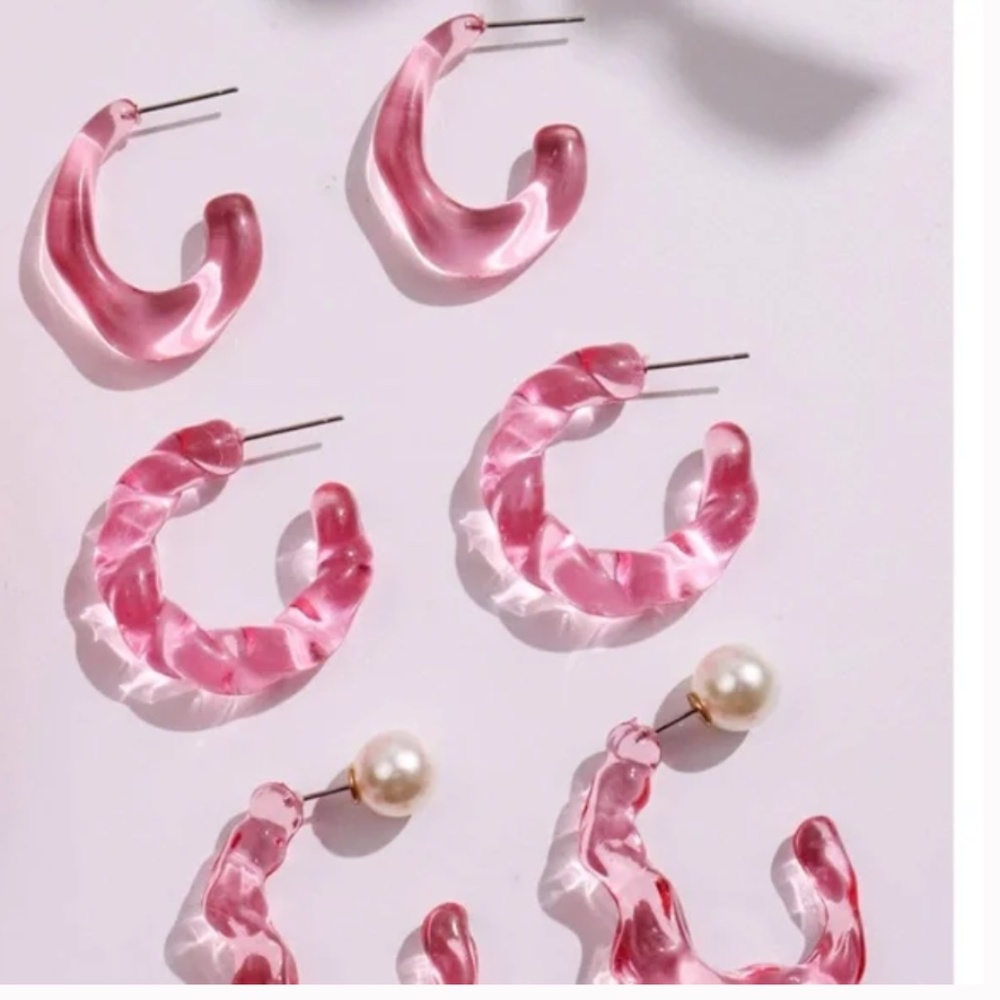 ❤️ FREE Abstract Hoop Hipster Hippie Art Artsy Chic Geo Pearl Faux Earrings Set